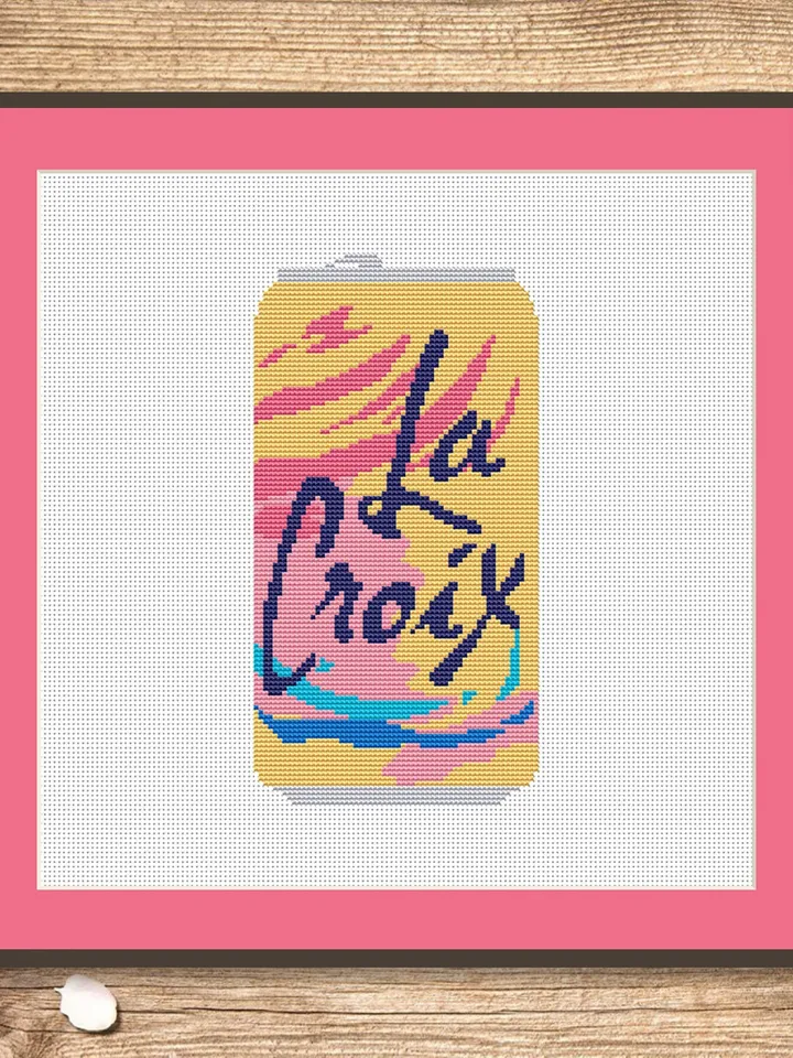 La Croix Cross Stitch Pattern, Kitchen Cross Stitch, Embroidery Drink, Drink Cross Stitch Pattern, Soda Patterns, Modern Cross Stitch #kt013