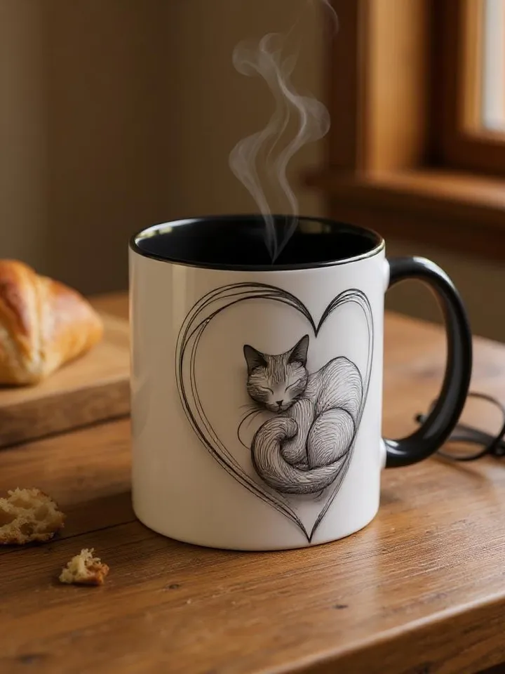 Cat Mom Mug | Black Accent Coffee Cup | Cute Gift for Cat Lovers | Pet Owner Mug | Cozy Cat Decor, Anniversary, Home Office, Cat Mom Mug