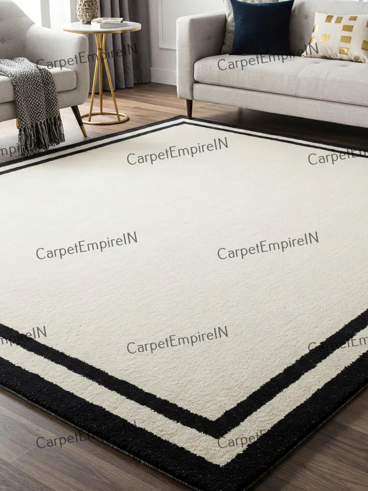 8x10 border rug, white rug, handmade rug, white and black rug, living room rug, runner rug, 2. 5x8 runner, 3x5, 5x7, 8x10, 9x12.