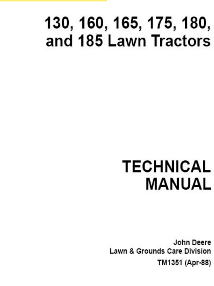 John Deere 165 175 180 185 Lawn Mower Tractor Technical Service Manual TM1351