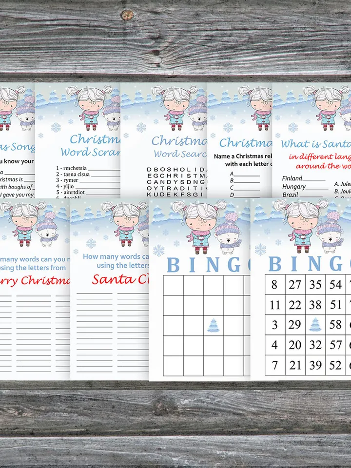 Christmas party games bundle,Printable Christmas Party Game Pack,Polar bear arctic animals Christmas Trivia Game Cards