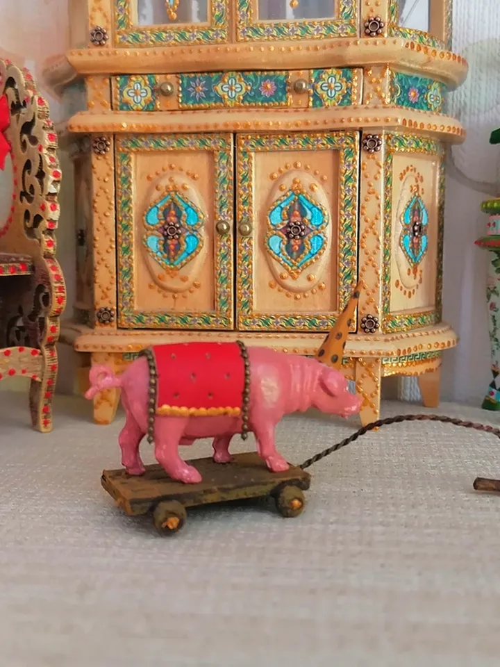 Pig on a cart. Toy for the doll.1:12 scale.
