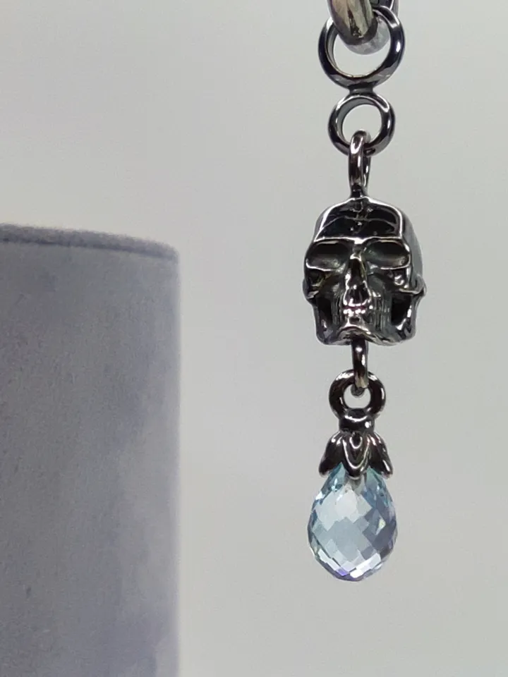 Skull Earrings with Natural Blue Topaz