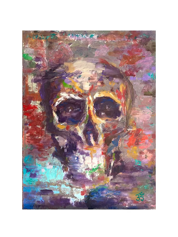 Skull oil painting original Skeleton artwork oil on canvas 12x16 Horror contemporary wall art