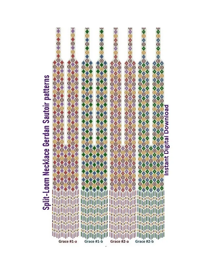 Sautoir-Gerdan-Split-Loom Beaded Necklace, Beading Loom Stitch, Square Stitch, 6 loom patterns, Instant Download, PDF