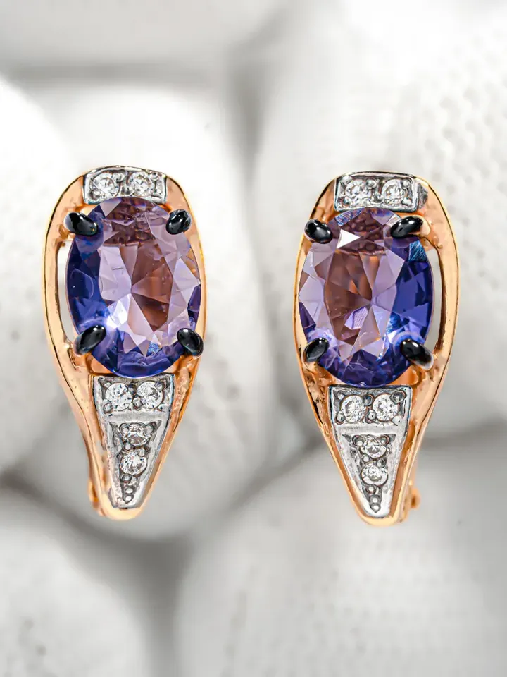 Earrings jewelry Silver gold plated 925 assay value with amethyst