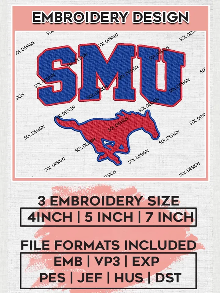 NCAA SMU Mustangs Mascot Logo Machine Embroidery Design, NCAA SMU Mustangs Embroidery Design Design files, NCAA Team Embroidery Designs, NCAA Machine Embroidery Designs, Digital Download