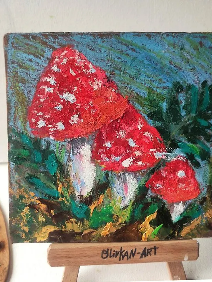 Mushrooms Oil Painting Fly Agaric Original Art Forest Mushroom Artwork