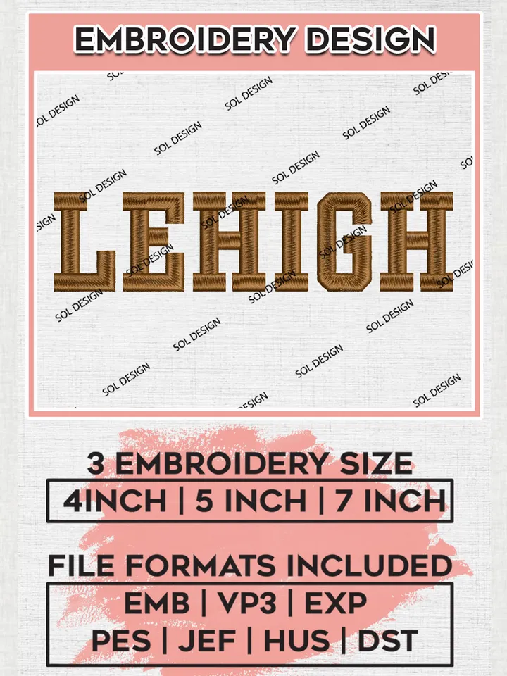 NCAA Lehigh College Team Word Logo Embroidery Design Files, NCAA Lehigh Mountain Hawks Machine Embroidery, NCAA Teams, 3 sizes, NCAA Machine embroidery designs, Digital Download