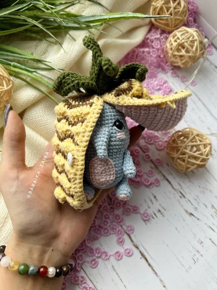 PDF Crochet Pineapple Elephant Pattern, Amigurumi Fruit Animal Tutorial, Unique Handmade Toy Design, Small Toy Eco-Friendly DIY Pattern