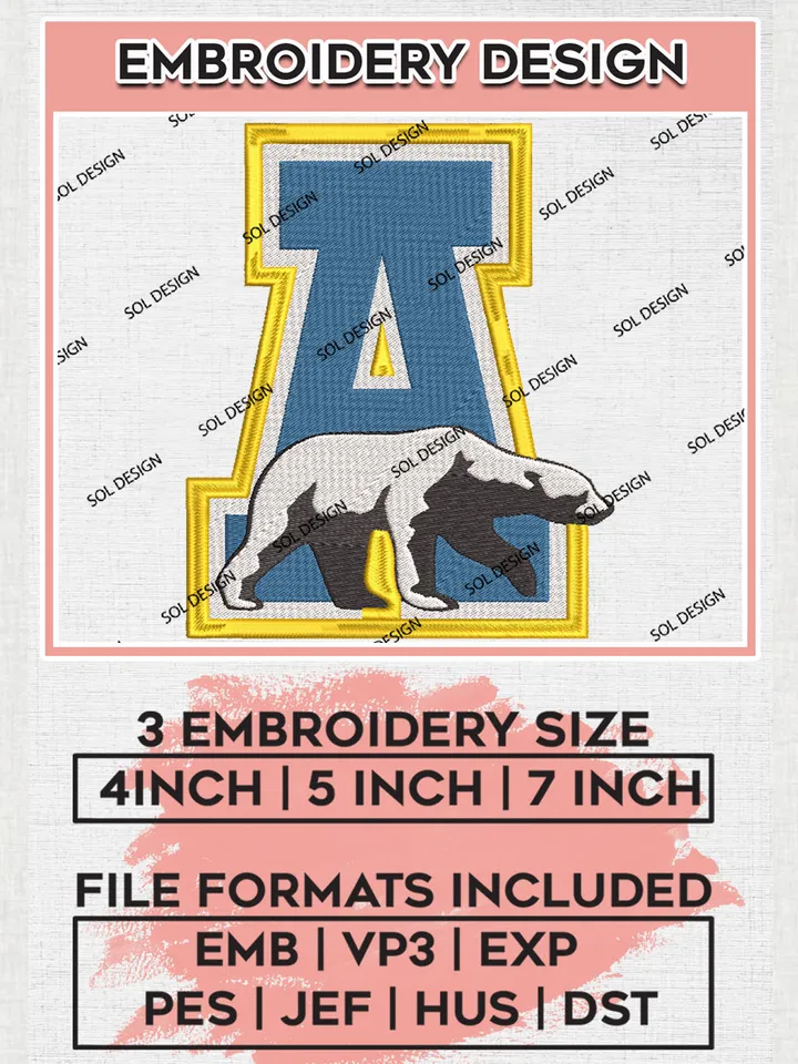 NCAA Alaska Nanooks Team Logo Embroidery Design Files, NCAA Alaska Nanooks Machine Embroidery, NCAA Teams, 3 sizes, NCAA Machine embroidery designs, Digital Download