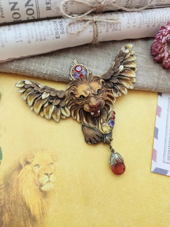 Saint Mark Lion brooch, Lion of Venice brooch, Winged Lion Jewelry, Lion brooch