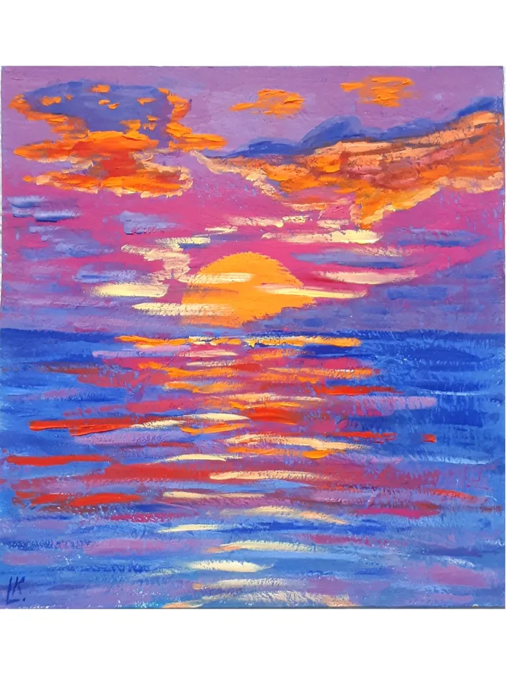 Purple Sunset, Mini Art Series, Seascape Painting