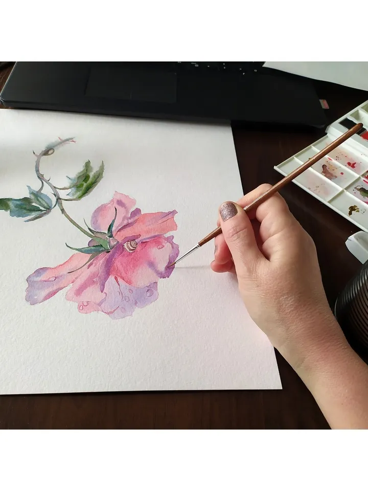 Rose Painting Floral original art 12 by 12 Red Flower watercolor square wall art Rose aquarelle by Natalia Plotnikova