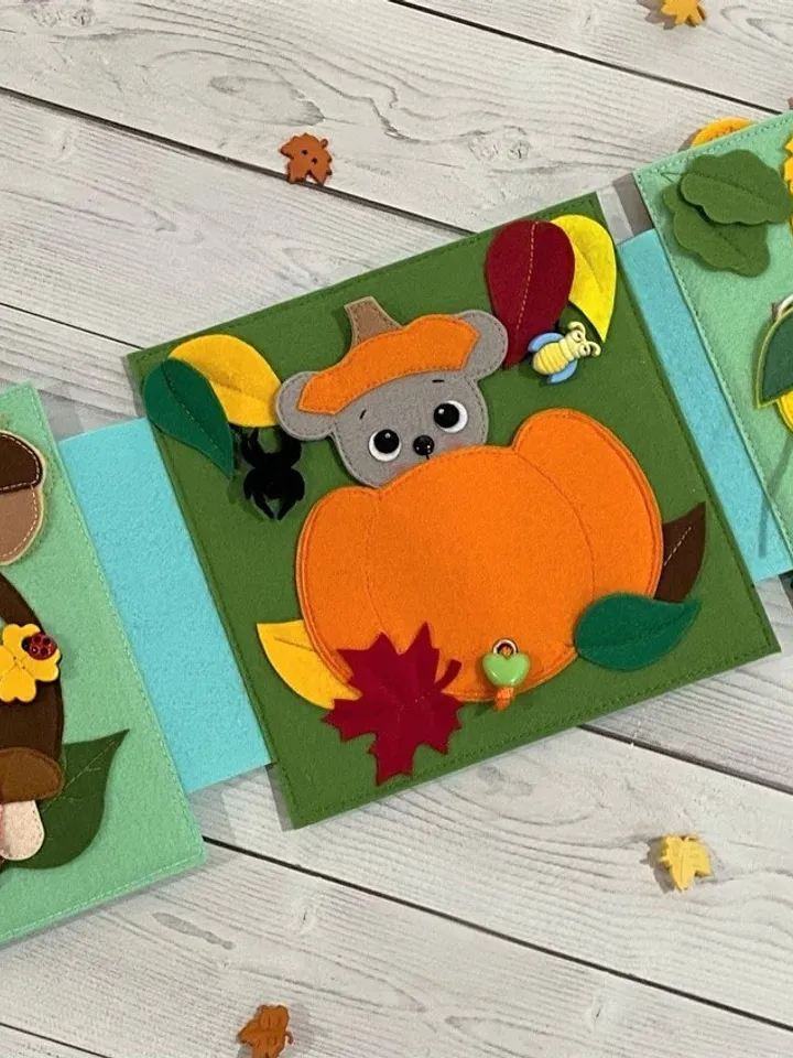 Autumn Quiet book pattern pdf, Felt activity book pattern pdf, DYI Quiet book sewing for kids 2, 3, 4 year old, Baby soft book tutorial
