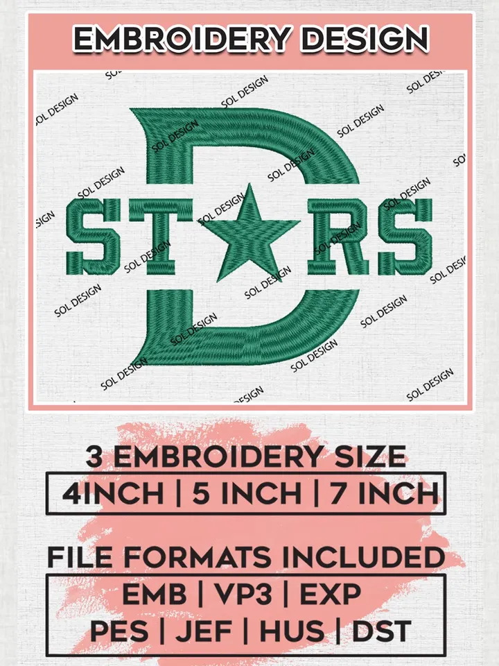 NHL Stars Logo Embroidery Designs, NHL Dallas Stars Team Logo Embroidery, Hockey Team Logo Emb Files, Machine embroidery Files, Digital Download