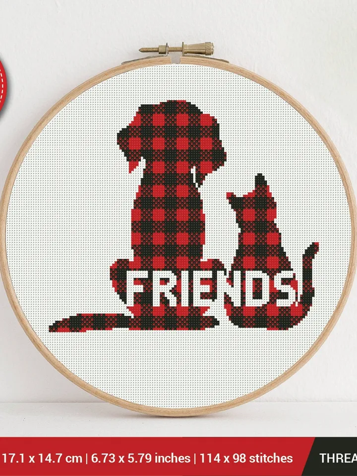 Cats Dog Friends Buffalo Cross stitch pattern | Embroidery Pattern | Instant Download | Embroidery Designs