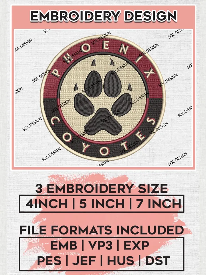 NHL Arizona Coyotes Round Logo Embroidery Files, Arizona Coyotes Team Embroidery Designs, NHL Teams, NHL Embroidery Designs, NHL Machine Embroidery Designs, Digital Download