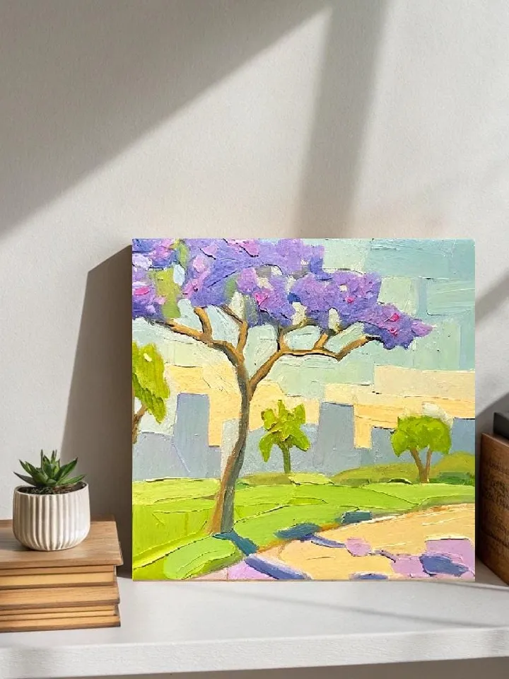 Jacaranda Oil Painting Impasto Los Angeles Original Art California Plein Air Small Artwork Gift by ArtProkopaloSv