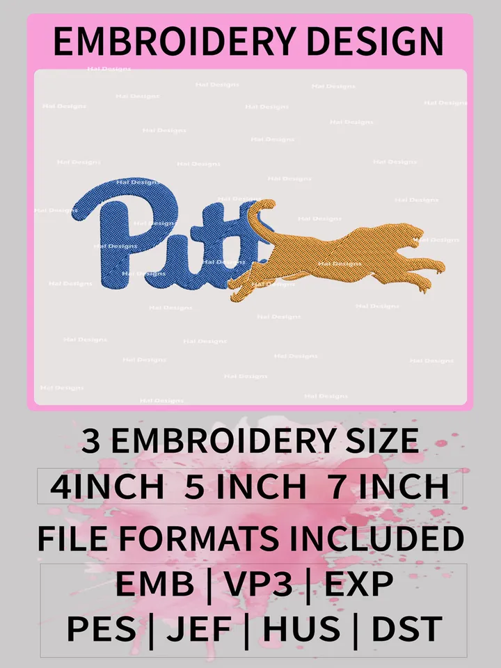 NCAA Pittsburgh Panthers Embroidery File, 3 Sizes, 6 Formats, NCAA Machine Embroidery Design, NCAA Logo, NCAA Teams