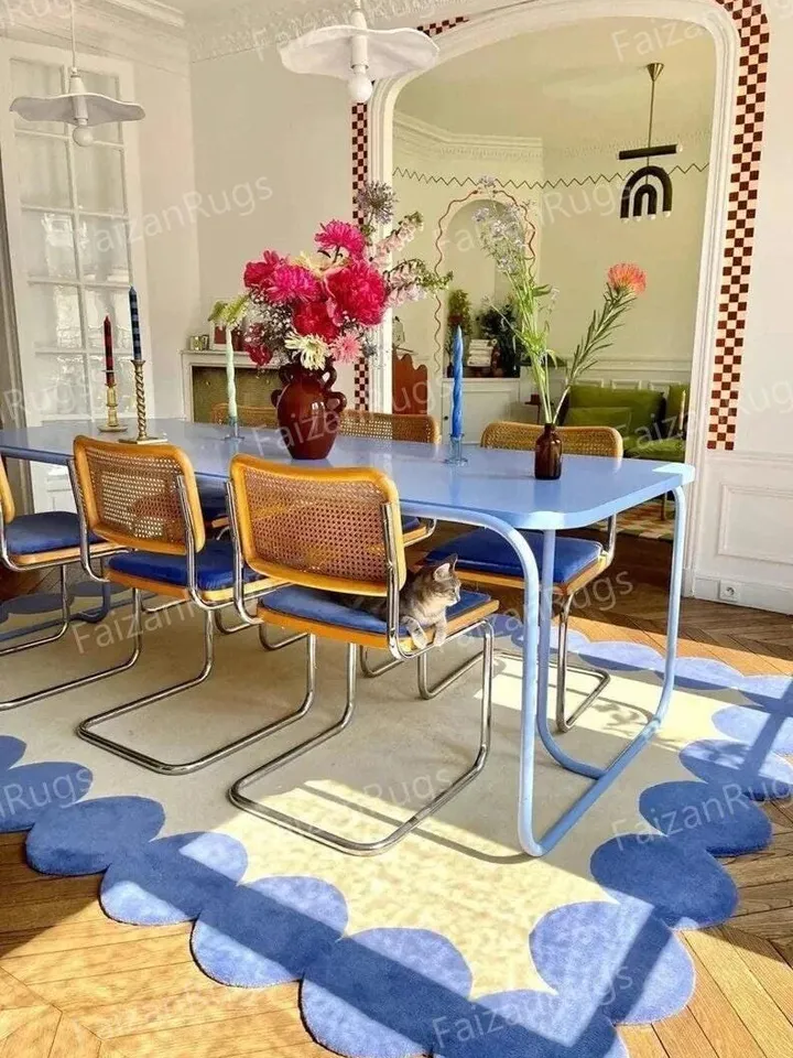 Buy Irregular Curved Shaped Rug Hand-Tufted 100% Wool Handmade Area Rug Carpet for Home, Bedroom, Living Room, Kids Room, Custom Rug Also