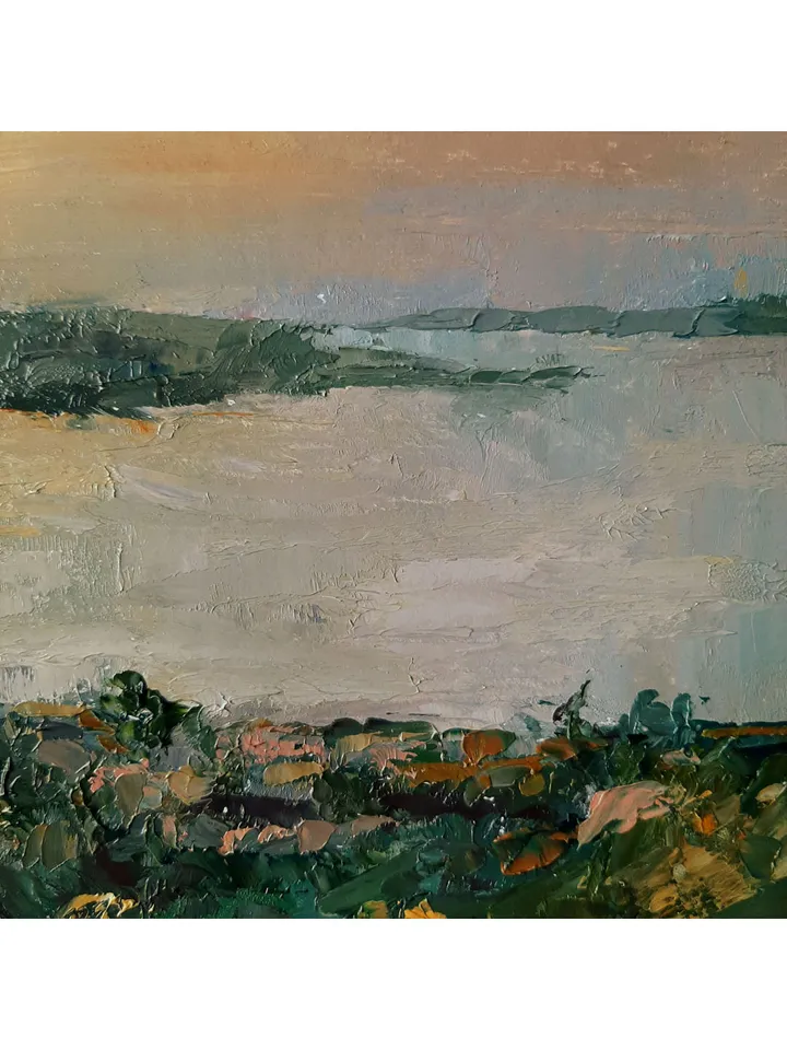 Golden Sunset Painting 8x12" ORIGINAL ART River Artwork Impressionist Seascape Signed by artist Marina Chuchko