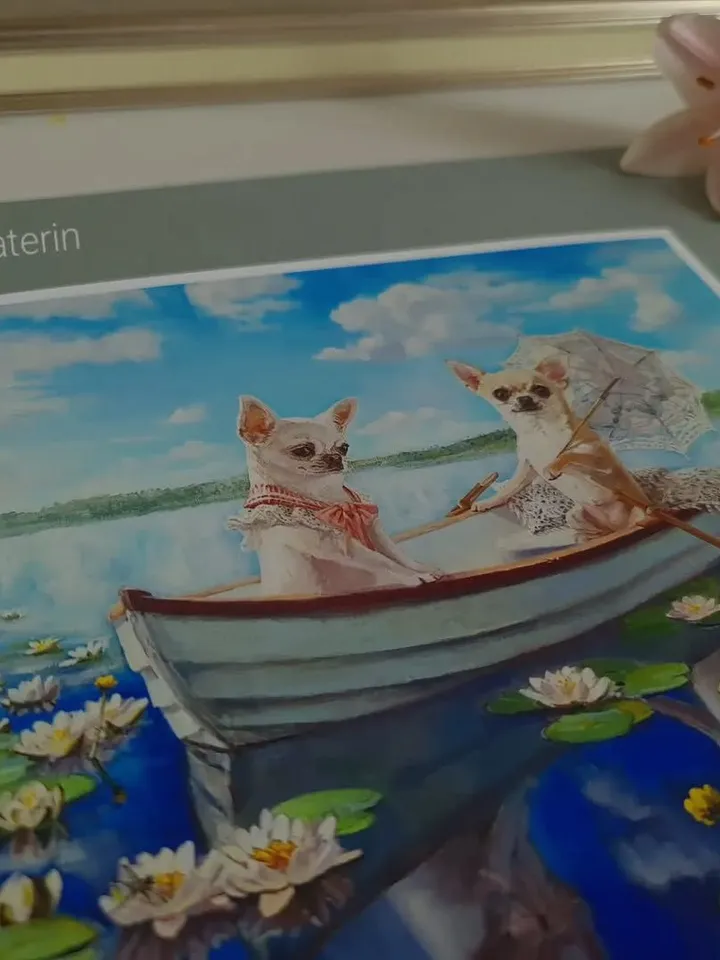 print of oil painting Chihuahua in a boat