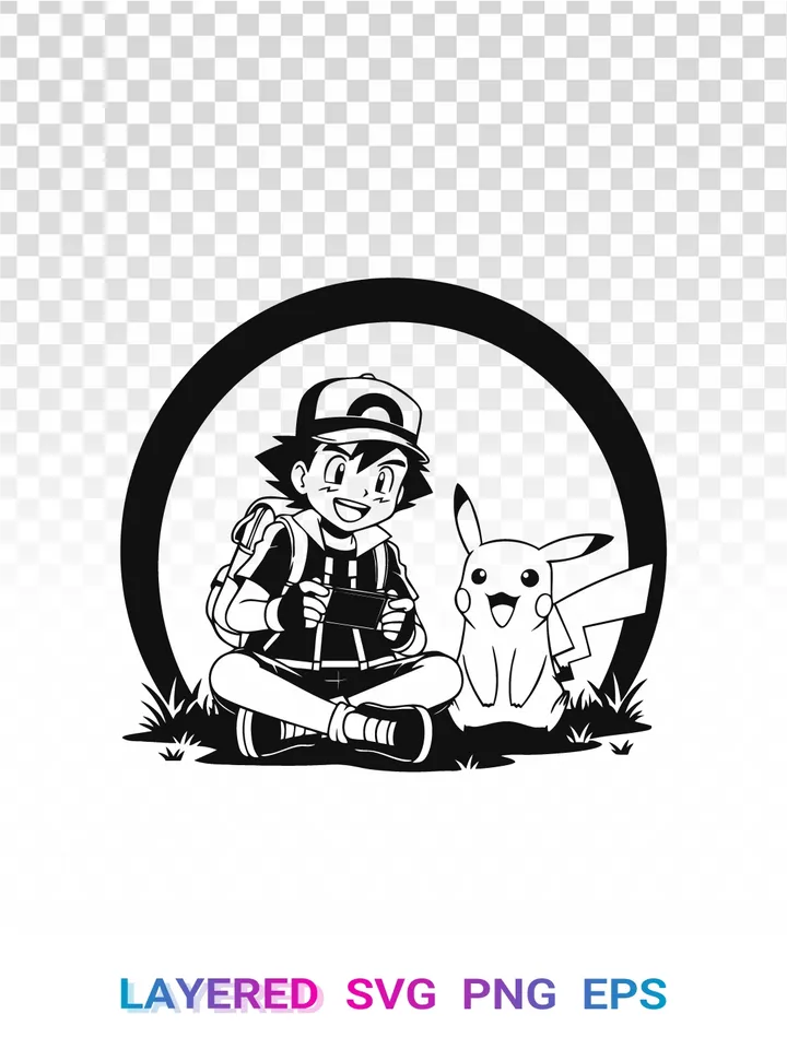Ash Pikachu SVG PNG, Pokemon Trainer Cricut Clipart