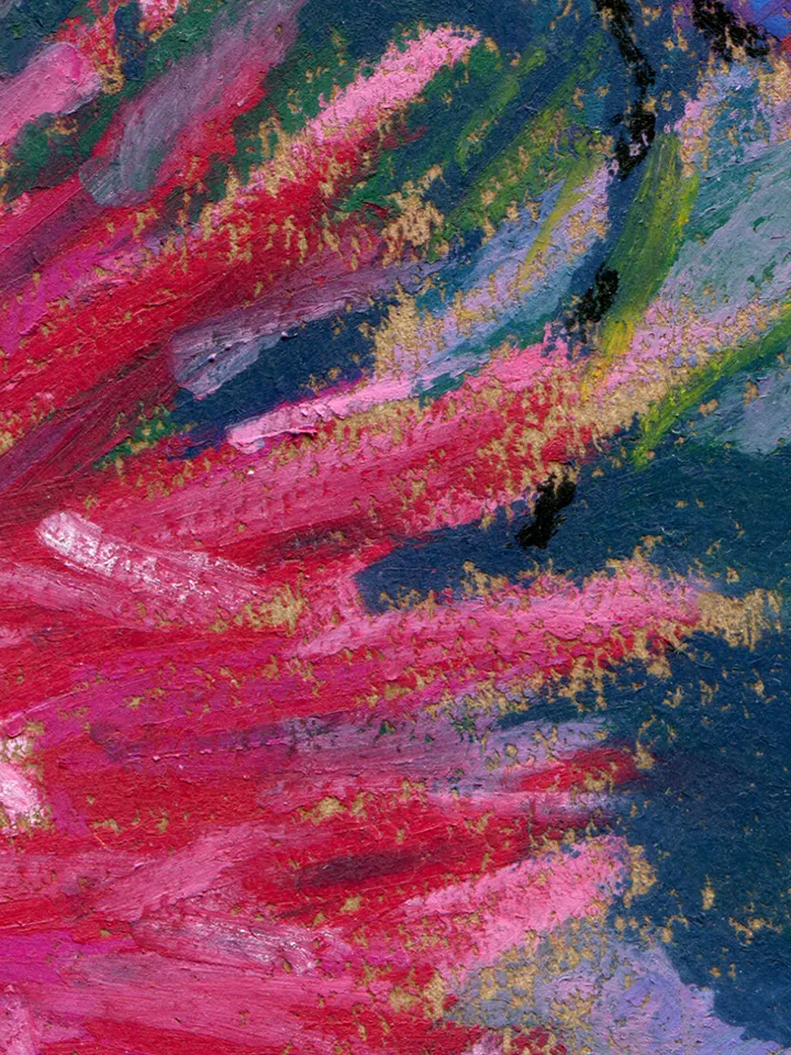 Flowers Bouquet Asters Drawing with oil pastels on A4 craft paper
