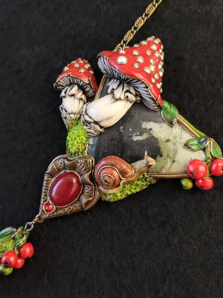 Amanita necklace, Mashrooms Necklace, Polymer clay necklace,Nature Necklace