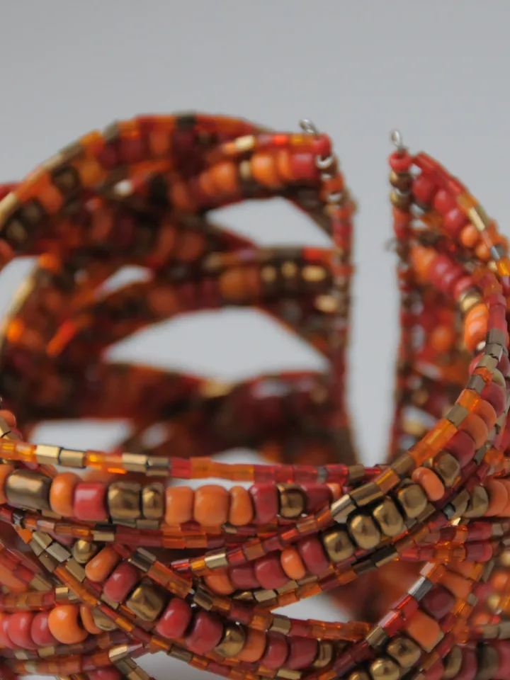 Beaded Handmade Wide Classy Elegant Bracelet | Orange Glamorous Beads Bracelet | Elegant Summer Wide Bracelet |Womans Beaded Jewerly