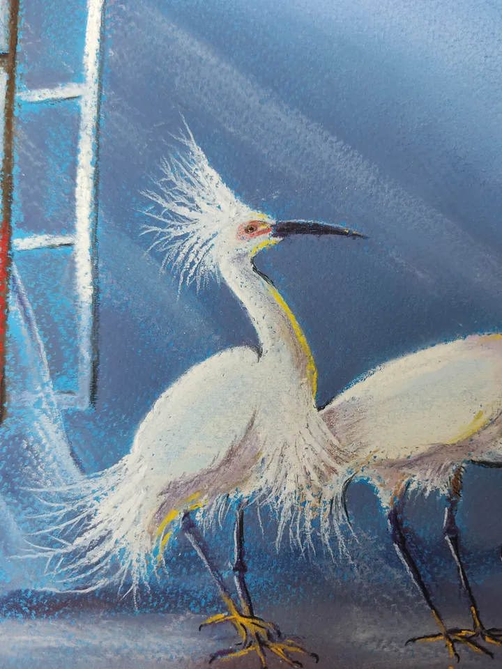 The White Heron. An illustration of a fairy tale. Original soft pastel drawing.