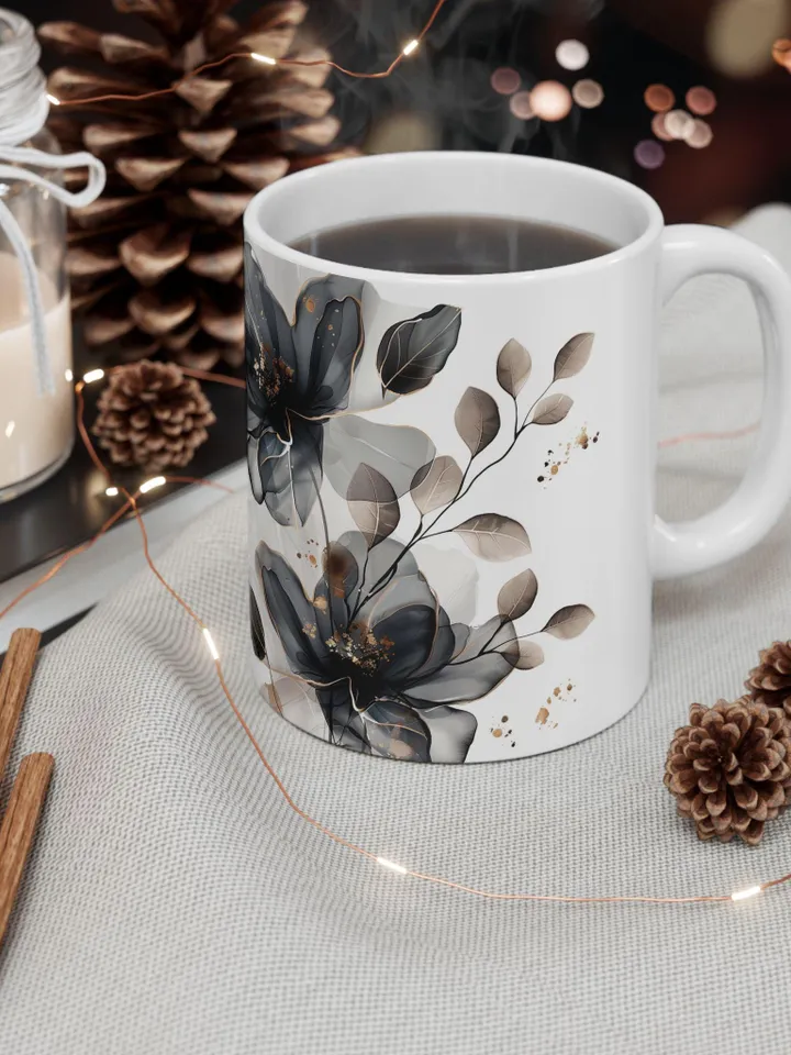 Ceramic Floral Mug, Coffee Lover Gift, Home Decor, Tea Cup, Chic Kitchen Accessory, Mother's Day Gift