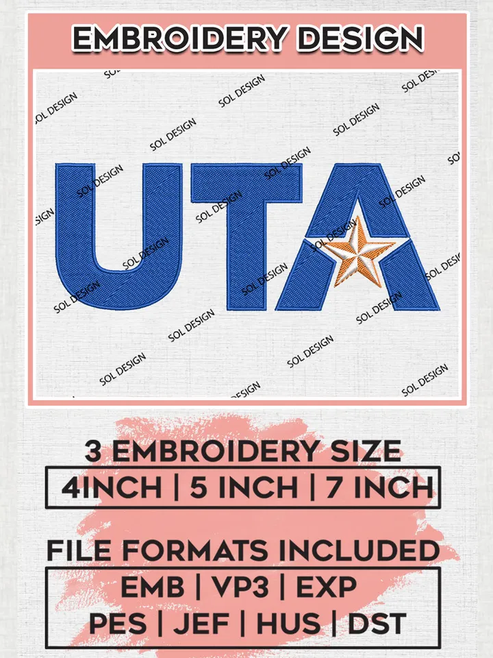 NCAA UTA Football Team Logo Embroidery Design Files, NCAA UT Arlington Mavericks Machine Embroidery, NCAA Teams, Game Day, 3 sizes, NCAA Machine embroidery designs, Digital Download