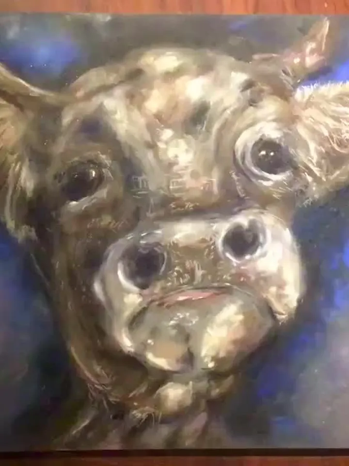 Cow in love,original soft pastel painting on pastelmat,animals pastel painting,one of a kind artwork,wall hanging,gift.