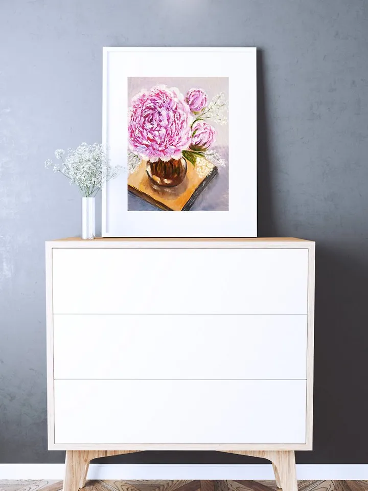 Painting with Peonies Pink Flowers Original Flower Art Original painting