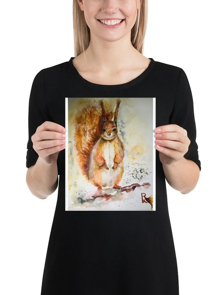 Squirrel Photo paper poster made with my original watercolour painting,animals posters,nursery room wall art