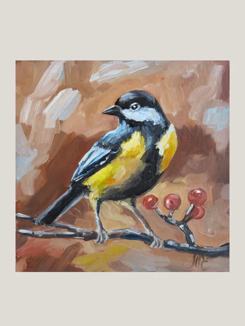 Original Oil Painting Adorable Chickadee Perched on Tree Branch Chickadee on Branch  Bird Art Mini Oil Art for Nature Lovers