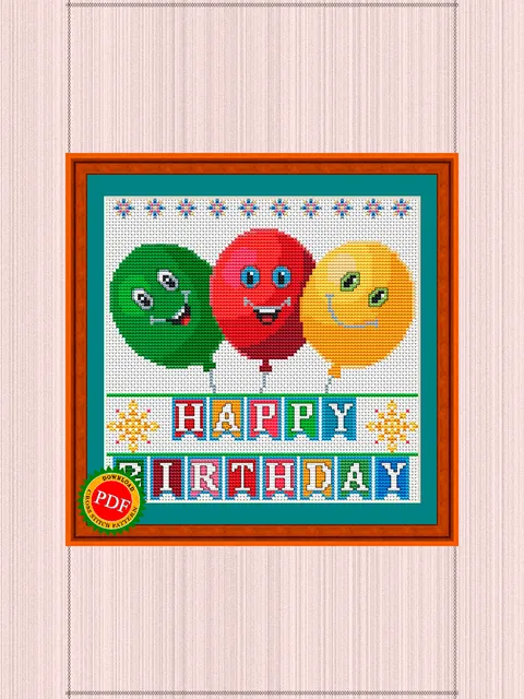 Happy Birthday Cross Stitch Pattern | Funny Birthday Balloon