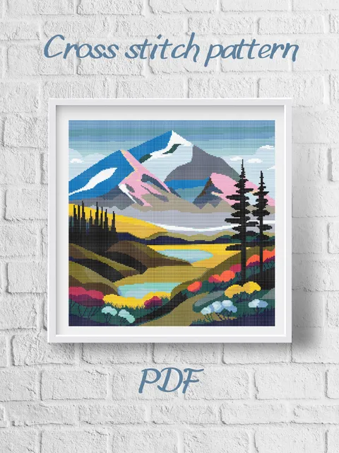 Cross Stitch Pattern PDF - Mountain Landscape - Instant Download