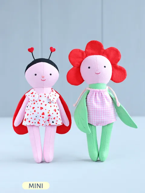 2 PDF Mini Love Bug and Flower Doll (Valentine's Day Collection) Sewing Patterns Bundle