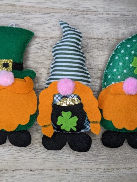 Holiday Gnomes, Felt Christmas Tree Decorations, Scandinavian Gnome, Green gnome, Clover, St. Patrick's Day,  Set 3 toy