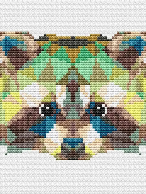 肉質画　Rabbit サインあり　箱あり Geometric Raccoon Cross Stitch Pattern PDF, Polygonal