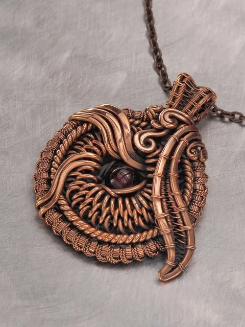 Wire wrapped copper pendant this natural garnet Gemstone necklace Unique wire wrap copper jewelry Handmade Gift for her Artisan jewelry WireWrapArt