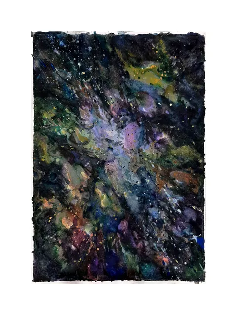 Outer Space Painting Galaxy ORIGINAL Watercolor Painting 8x5,5” Stellar Space Universe Small Art by artist Marina Chuchko