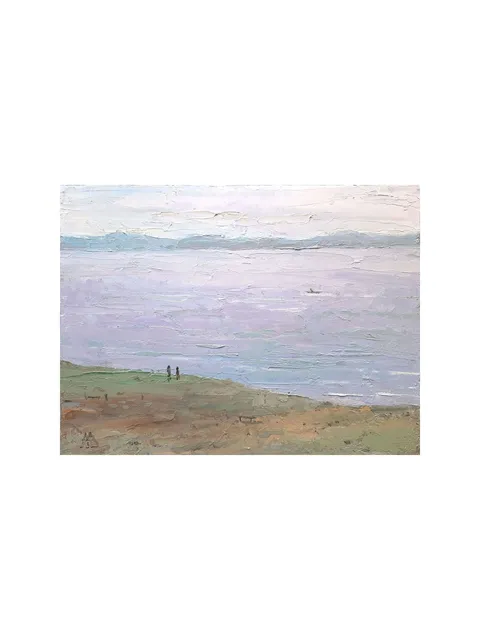 Seashore Painting 6x8" Lilac Sea Fog Artwork ORIGINAL ART Impressionist Signed by artist Marina Chuchko
