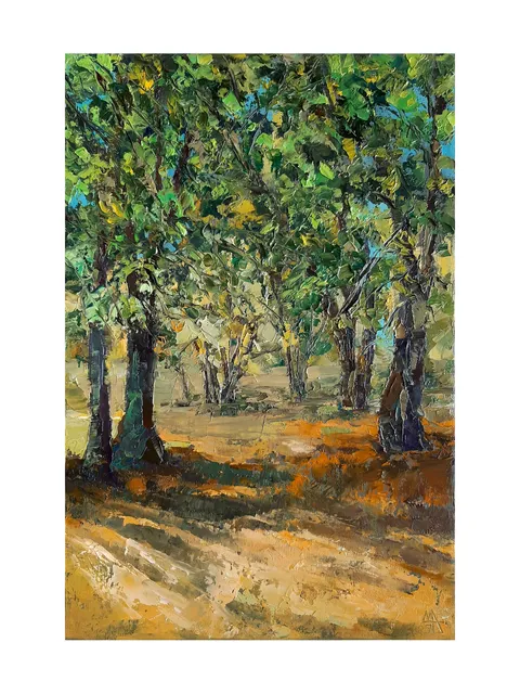 Sunlit Park Painting 12x8” Trees Landscape ORIGINAL ART Impressionist Summer Artwork by artist Marina Chuchko
