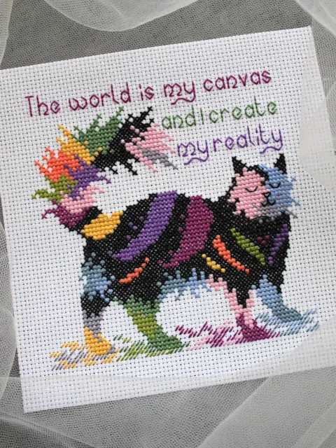 Cross stitch pattern Colorful Cat, easy cross stitch chart PDF