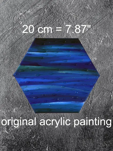Original painting hexagon Blue and Green. Ocean.