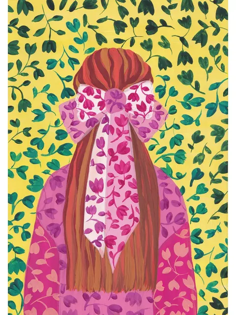 Digital Art illustration Pink bow Yellow background